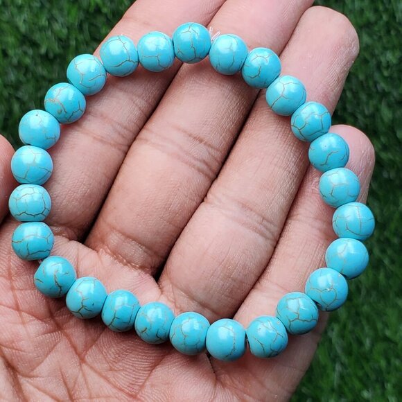 Aqua Turquoise Gemstones Beaded Unisex Bracelet, BS41052 - Picture 1 of 15
